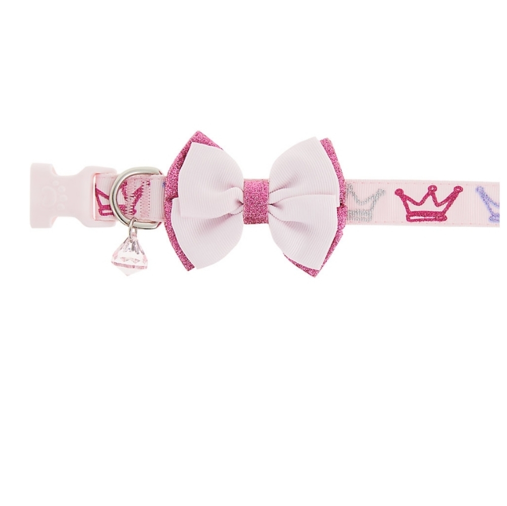 New Top Paw® Princess Dog Collar sz medium pink bow crown